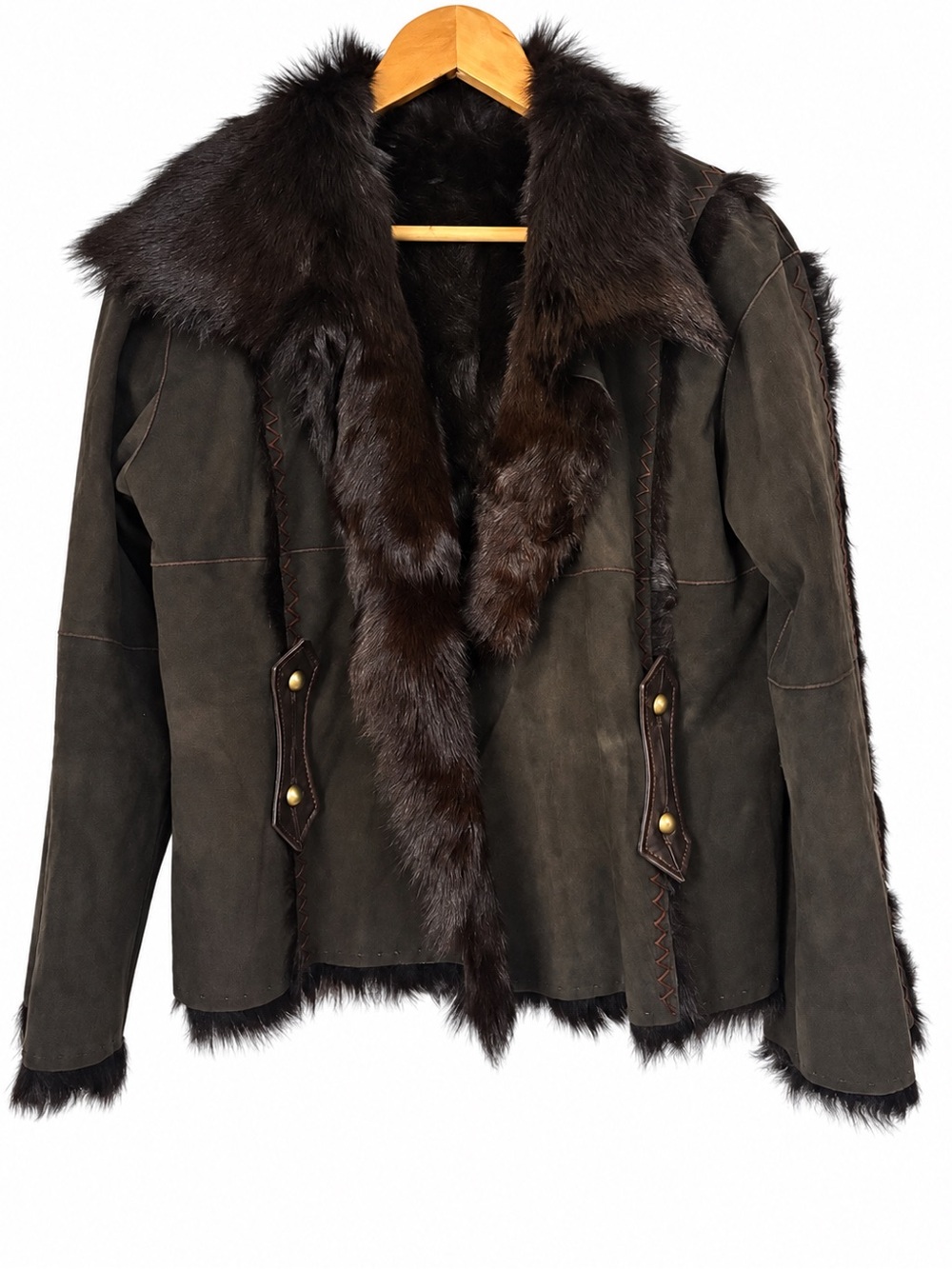 Vintage YSL Yves Saint Laurent Rive Gauche Suede Fur Jacket Tom Ford Era Sz 42